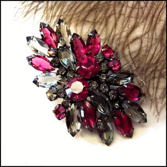 1950s Juliana Pink Grey Crystal Delizza Elster Vintage Brooch 15583 - Picture 4 of 8